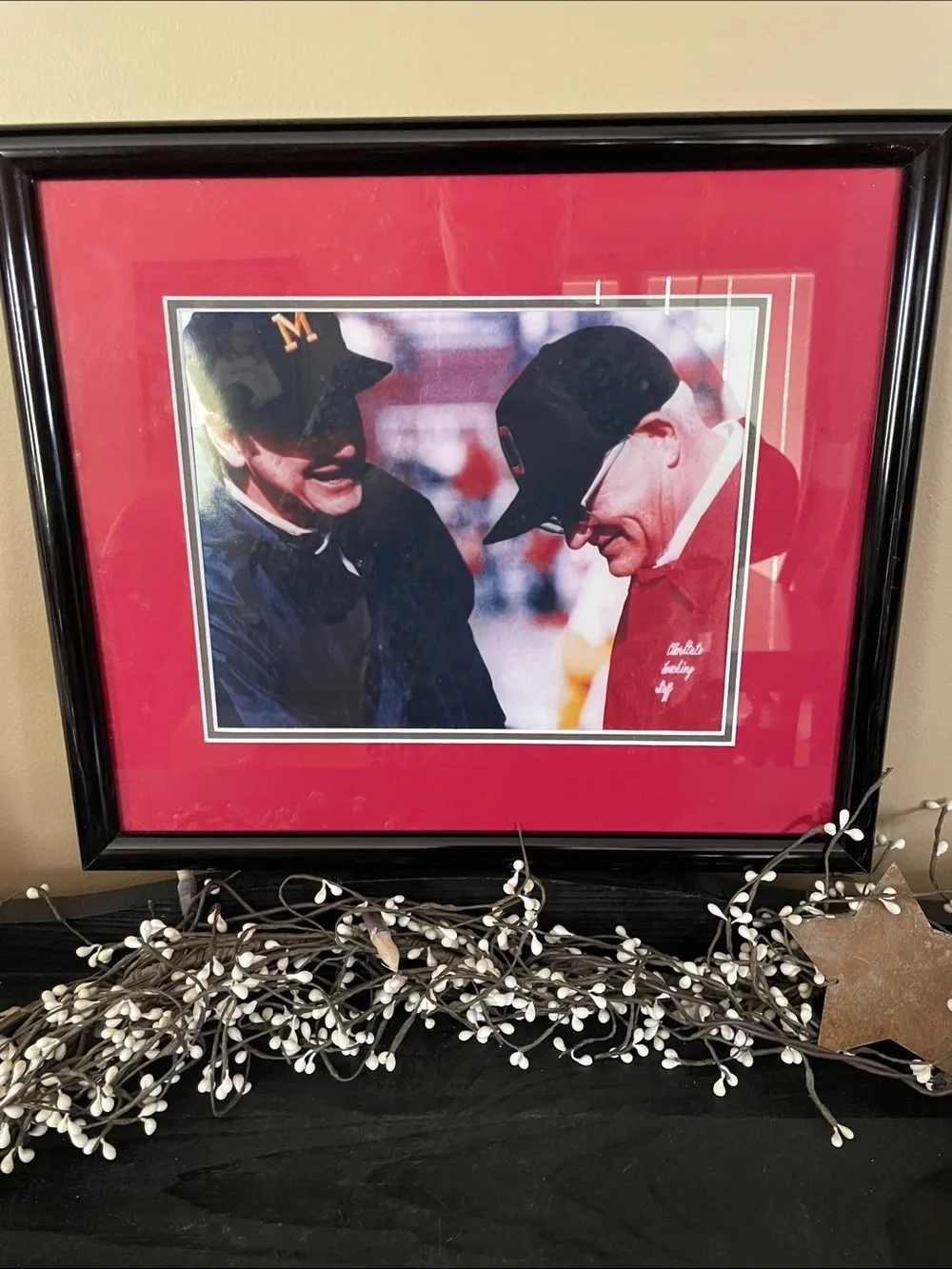 Framed Red Matte Print of  ‘Bo & Woody’ (UM & OSU) 15.25”x13.25